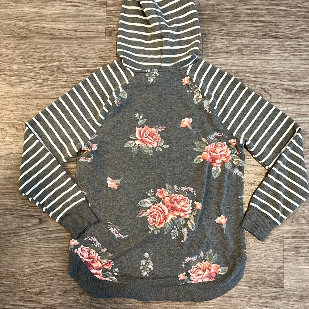 Maurice’s Floral Stripe Round Hem Pullover Hoodie - Picture 2 of 2